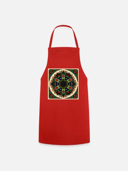 Blumenmandalas, grün, rot, blau, - Kochschürze - Rot