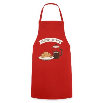 Frühstücksduft Kaffee Croissant - Kochschürze - Rot - Vorne - AI Model Male 185 dark (185cm)