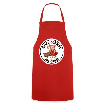 Erste Schicht Stall Ferkel Baby Shirt - Kochschürze - Rot - Vorne - AI Model Male 185 dark (185cm)