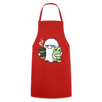 Halloween Kaffee Geist mit Zombie Katze - Kochschürze - Rot - Vorne - AI Model Male 185 dark (185cm)