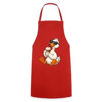 Ente mit Latte Macchiato - Kochschürze - Rot - Vorne - AI Model Male 185 dark (185cm)