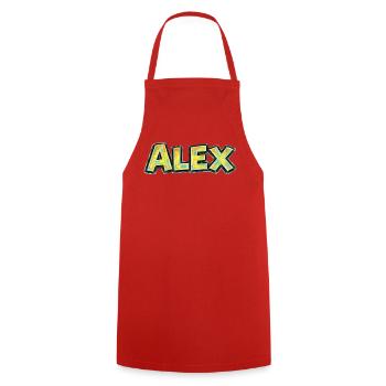 Alex – Handgezeichnete Typografie - Kochschürze - Rot - Vorne - AI Model Male 185 dark (185cm)