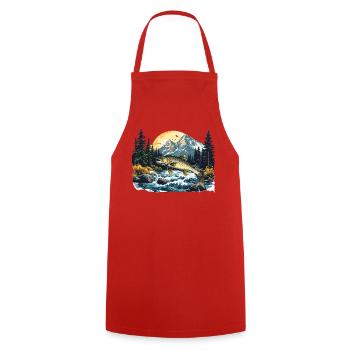 Lachs im Morgenlicht über Wildwasser - Kochschürze - Rot - Vorne - AI Model Male 185 dark (185cm)