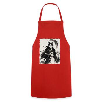 Katzen Samurai im Tintenstil - Kochschürze - Rot - Vorne - AI Model Male 185 dark (185cm)