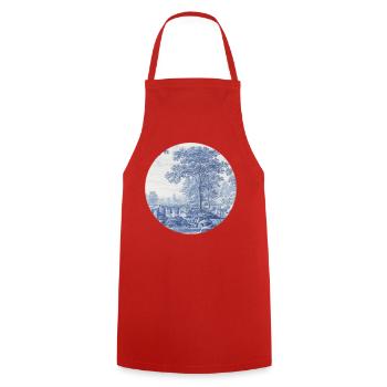 Delft_Blue_Classic_Dutch_Landscape_Ceramic_Art - Kochschürze - Rot - Vorne - AI Model Male 185 dark (185cm)