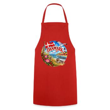 Danmark Küstenzauber Runddesign - Kochschürze - Rot - Vorne - AI Model Male 185 dark (185cm)
