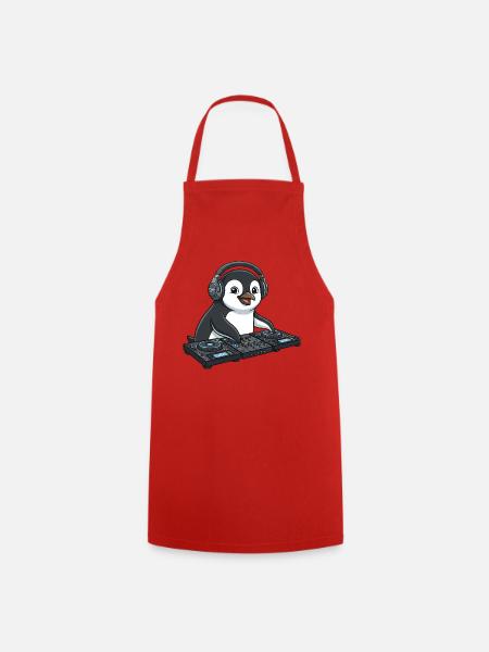 Pinguin DJ Musik Techno Party Comic - Kochschürze - Rot