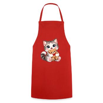 Kawaii-Katze mit Teddybär - Kochschürze - Rot - Vorne - AI Model Male 185 dark (185cm)