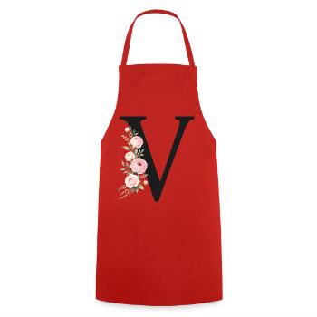 V Buchstabe Monogram Floral - Kochschürze - Rot - Vorne - AI Model Male 185 dark (185cm)