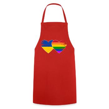 Ukraine Regenbogen Flagge Herz used - Kochschürze - Rot - Vorne - AI Model Male 185 dark (185cm)