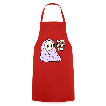 Kawaii Akku Leer Social Battery Low - Kochschürze - Rot - Vorne - AI Model Male 185 dark (185cm)