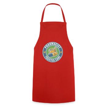 Pharmacist Trusted Care Mortar Pillen-Badge-Geschenk - Kochschürze - Rot - Vorne - AI Model Male 185 dark (185cm)