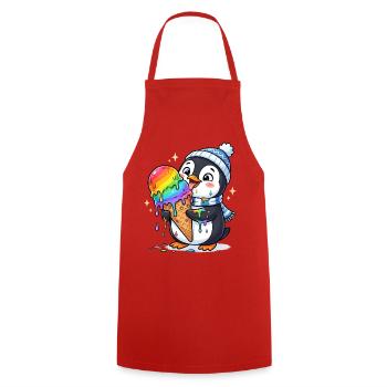 Regenbogen Eis Pinguin - Kochschürze - Rot - Vorne - AI Model Male 185 dark (185cm)