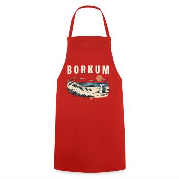 Borkum Nordsee Inselzeit Retro Strandkorb - Kochschürze - Rot - Vorne - AI Model Male 185 dark (185cm)