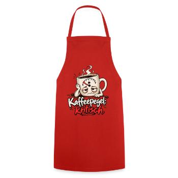 Lustiges Kaffeemotiv - Kaffeepegel kritisch   - Kochschürze - Rot - Vorne - AI Model Male 185 dark (185cm)