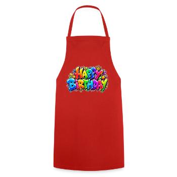 Alles Gute zum Geburtstag Rainbow Bubble: Wow-Effekt! - Kochschürze - Rot - Vorne - AI Model Male 185 dark (185cm)