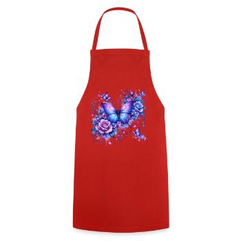 Wasserfarbener Schmetterling mit Pfingstrosen - Kochschürze - Rot - Vorne - AI Model Male 185 dark (185cm)