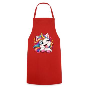 Fröhliches Regenbogen-Einhorn - Kochschürze - Rot - Vorne - AI Model Male 185 dark (185cm)