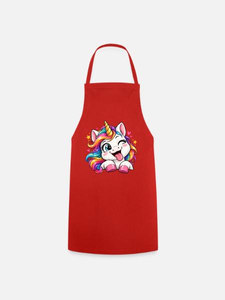 Fröhliches Regenbogen-Einhorn - Kochschürze - Rot