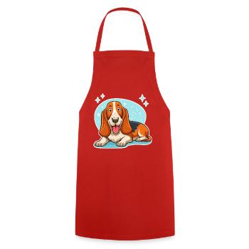 Basset Hound (hellblaue Sterne) - Kochschürze - Rot - Vorne - AI Model Male 185 dark (185cm)