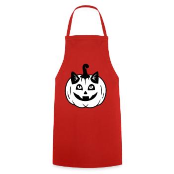 Halloween Katze Kürbiskopf - Schwarz Weiß - Kochschürze - Rot - Vorne - AI Model Male 185 dark (185cm)