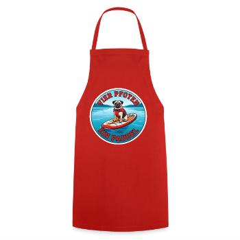 Stand-Up-Paddling Mops Dog-SUP Design - Kochschürze - Rot - Vorne - AI Model Male 185 dark (185cm)