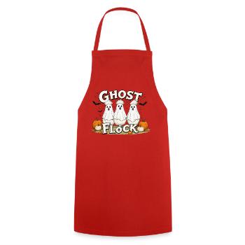 Lustige Geister Seidenhühner – Ghost Flock Hallowe - Kochschürze - Rot - Vorne - AI Model Male 185 dark (185cm)