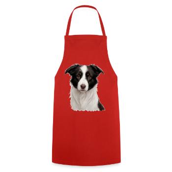 Border Collie Porträt: Treuer Blick - Kochschürze - Rot - Vorne - AI Model Male 185 dark (185cm)