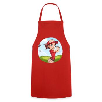 Golferin Cartoon - Kochschürze - Rot - Vorne - AI Model Male 185 dark (185cm)