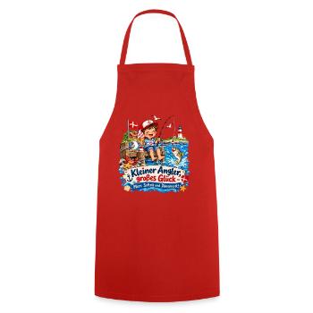 KleinerAngler GroßesGlück Küstenpoesie - Kochschürze - Rot - Vorne - AI Model Male 185 dark (185cm)
