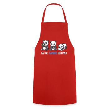 Eating Gaming Sleeping Panda Zocker Gamer - Kochschürze - Rot - Vorne - AI Model Male 185 dark (185cm)