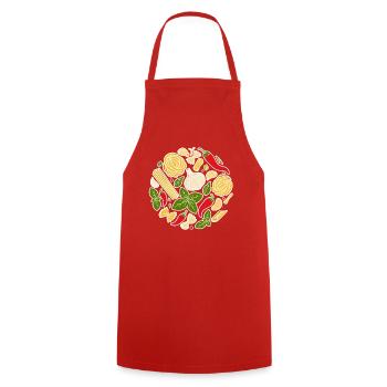 Italienische Zutaten Pasta Knoblauch Chili Emblem - Kochschürze - Rot - Vorne - AI Model Male 185 dark (185cm)