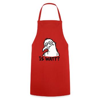 IS WATT? – Misstrauische Möwe - Kochschürze - Rot - Vorne - AI Model Male 185 dark (185cm)