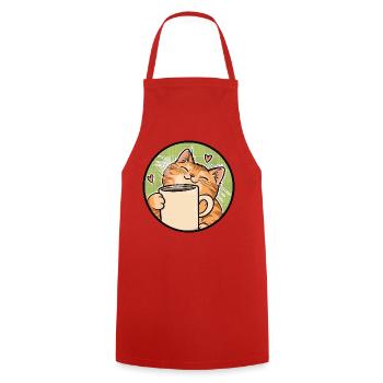 Cozy Cat Coffee Heart Illustration - Kochschürze - Rot - Vorne - AI Model Male 185 dark (185cm)