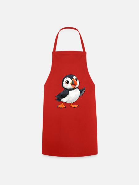 Papageientaucher Kawaii Style – Süßer Vogel - Kochschürze - Rot