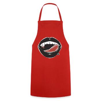 Schwarze Lippen und rotes Zungenpiercing - Kochschürze - Rot - Vorne - AI Model Male 185 dark (185cm)