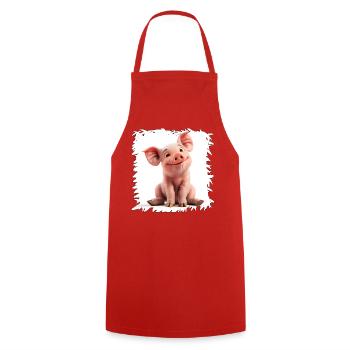 Fröhliches Schweinchen Cartoon - Kochschürze - Rot - Vorne - AI Model Male 185 dark (185cm)