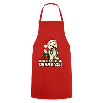 Weihnachtshund Erst Gassi - Kochschürze - Rot - Vorne - AI Model Male 185 dark (185cm)