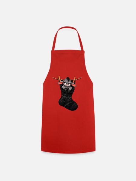 Schwarzes Schaf in einer gestrickten Socke – Strickhumor - Kochschürze - Rot
