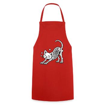 Fröhliche Skelettkatze Stretch - Kochschürze - Rot - Vorne - AI Model Male 185 dark (185cm)
