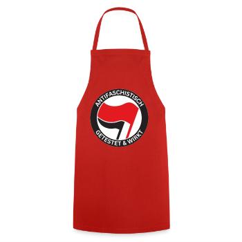 Antifaschistisch Getestet - Kochschürze - Rot - Vorne - AI Model Male 185 dark (185cm)