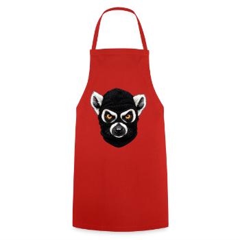 Katta mit Sturmhaube – Frecher Lemur - Kochschürze - Rot - Vorne - AI Model Male 185 dark (185cm)