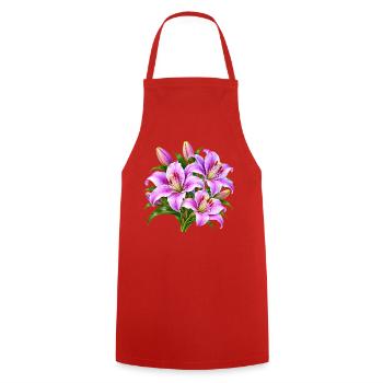 Rosa Lilien-Strauß-Druck - Kochschürze - Rot - Vorne - AI Model Male 185 dark (185cm)
