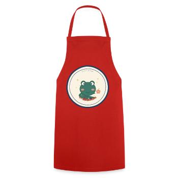 Frosch mit Social Battery 1% Rest - Kochschürze - Rot - Vorne - AI Model Male 185 dark (185cm)