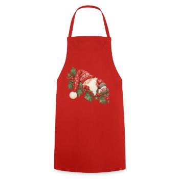 Schlafender Weihnachtswichtel auf Stechpalme  - Kochschürze - Rot - Vorne - AI Model Male 185 dark (185cm)