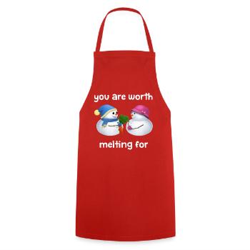 You are worth melting for - Schneemann Paar - Kochschürze - Rot - Vorne - AI Model Male 185 dark (185cm)