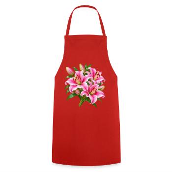 Pink Lily Bouquet Burst - Kochschürze - Rot - Vorne - AI Model Male 185 dark (185cm)
