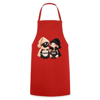 Schwarz-Weiß Schaf mit Kaffee - Kochschürze - Rot - Vorne - AI Model Male 185 dark (185cm)