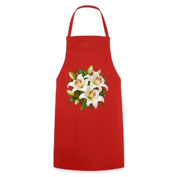 Weiße Lilien-Blumenstrauß-Kunst - Kochschürze - Rot - Vorne - AI Model Male 185 dark (185cm)