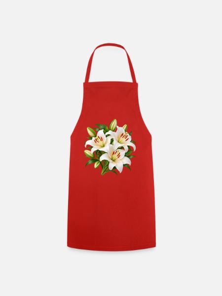Weiße Lilien-Blumenstrauß-Kunst - Kochschürze - Rot